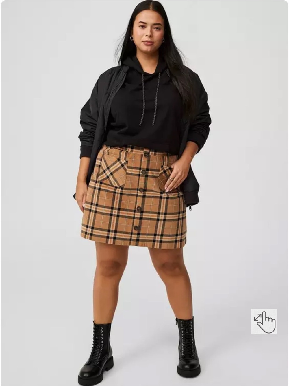 NWOT TORRID Tan and Black Plaid Corduroy Mini Skirt
